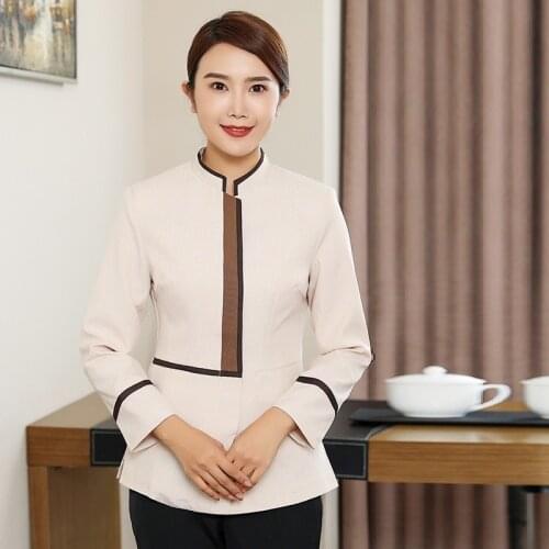 2020 New Winter Restaurant Hotel Uniform Long Sleeve Workwear Housekeeping Clothes Women Cleaning Overalls Waiter Jacket AS446