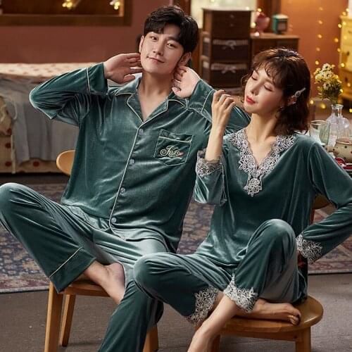 Autumn Winter Young Lover Pajamas Gold Velvet Women Long Sleeve Pyjama Loose Men Couple Pijama Set Warm Sleepwear Top+ Pant