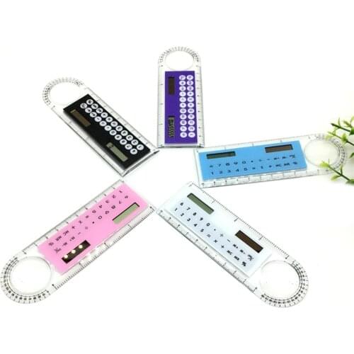 Portable Mini Solar Calculator 10cm Ultra-thin Ruler, Drawing Circle, Protractor Multifunction Calculator for Kids, Exam Helper