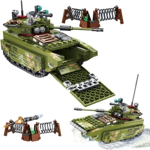 SEMBO 413PCS City Military Technical WW2 Tank Army Building Block Creator Chariot Vehicle Soldier Figures Bricks Toy Children