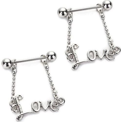 Industrial perforated medical steel LOVE stainless steel pendant milk ring milk nail earring earring piercing jewelry