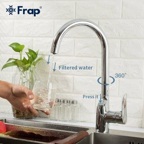 Frap Kitchen Faucet With Filter Water Drinking Water Chrome Deck Mounted Mixer Tap 360 Rotation Pure Water Kitchen Sink Taps
