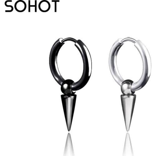 SOHOT Titanium Steel Black Triangular Pyramid Triangle Earrings Clip Geometry Punk Wholesale Unisex HipHop Party Birthday Gift