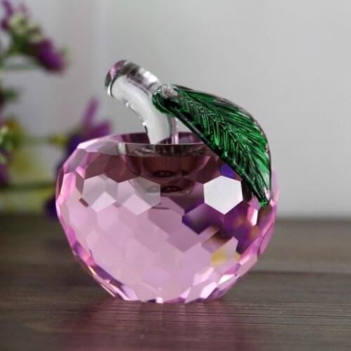 Top Quartz Crystal Glass Crafts Romantic Pink Apple 100mm Rare Artificial Festival Figurines for Home Decoration Art&collection