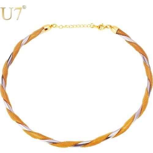U7 Two Tone Choker Necklace Women Gold Color Fashion Necklaces For Women 2 Colors Round Torques N430
