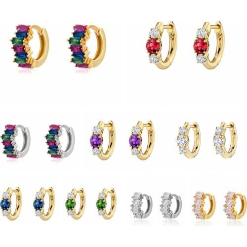 YUXINTOME 925 Silver Ear Buckle Jewelry Sparkling Rainbow CZ Huggies Hoops Earring For Girls Lovers Pendientes Woman Earring