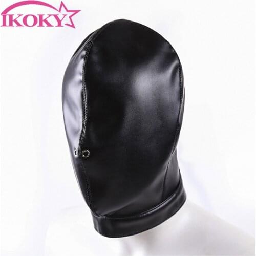IKOKY Sex Head Mask SM Bondage Cosplay Restraints Adult Games Fully Enclosed Hood Mask Erotic Toys Sex Toys for Couple