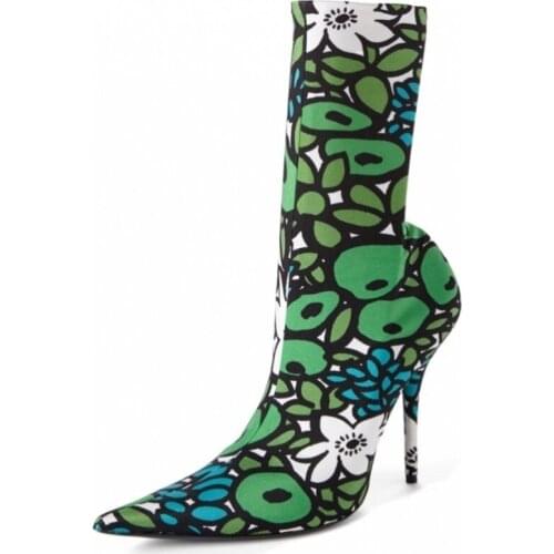 Elastic Boots Women Sock Boots Sexy Pointed Toe High Heeled Shoes Velvet Satin Material Fall Winter Feminine Boots Color Custome