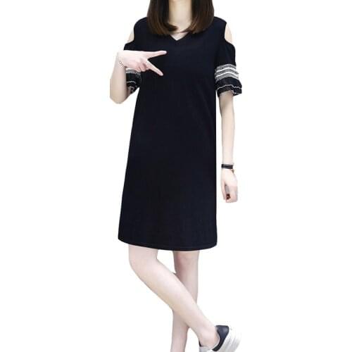 Womens Dress 2019 Summer New Loose Slim A-Line Casual Dress Fashion Elegent Black Dress Vestidos Short sleeve Dress Q89