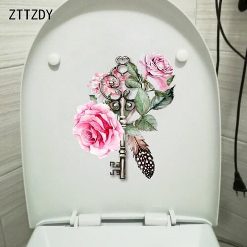 ZTTZDY 18.3*23.5CM Watercolor Rose Flower Creative Toilet Seat Sticker Bedroom Wall Decal Decor T2-0503