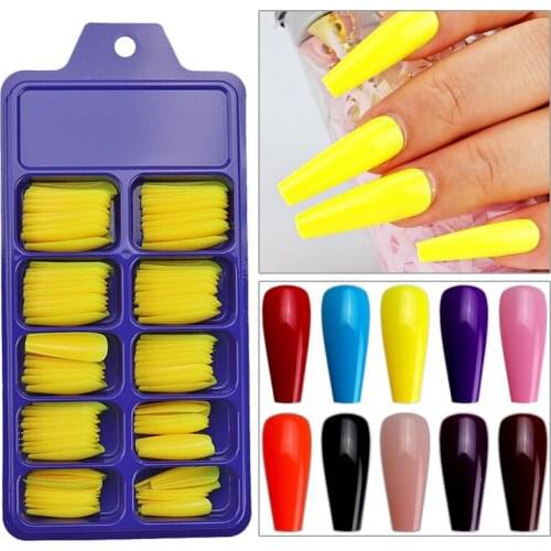 10Colors Long Ballerina Coffin Fake Nails Tips Colorful ABS Full Cover Fasle Nails Manicure Nail Art Tips