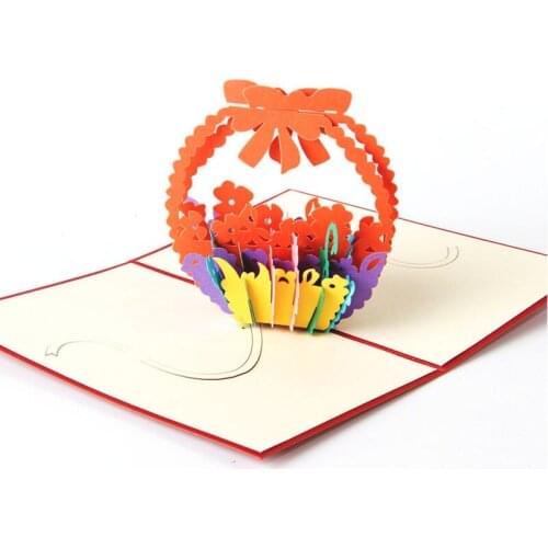 10pcs Flowers Basket 3D Pop UP Paper Laser Cut Greeting & Gift Happy Birthday Thank You Cards Postcards Teachers' Day Tarjetas