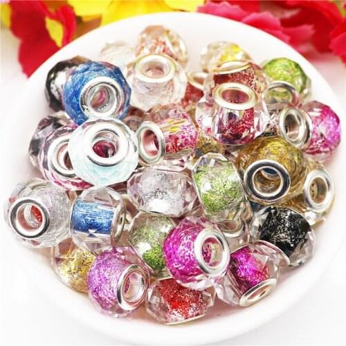 20Pcs Mixed Color Cut Faceted Glitter Big Hole Glass Murano Beads Fit Pandora Bracelet Bangle Charms Necklaces Women DIY Jewelry