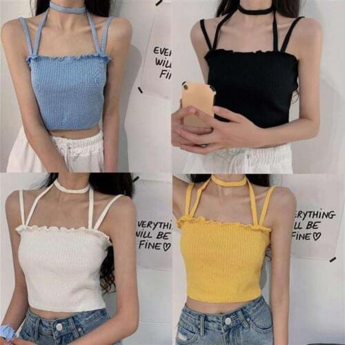 2021 Fashion Knitted Vest Halter Sexy Tops All-matched Soft Women Suspender Sexy Sleeveless Vest for Date Basic Camisole