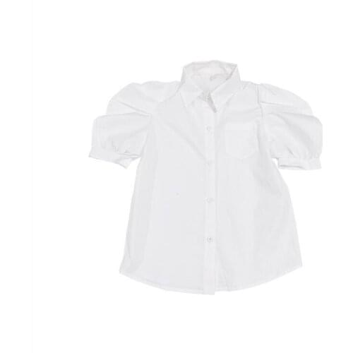 2021 Korea style girls ruffles shirt puff sleeve fashion cotton summer girls blouse 4-10t B7