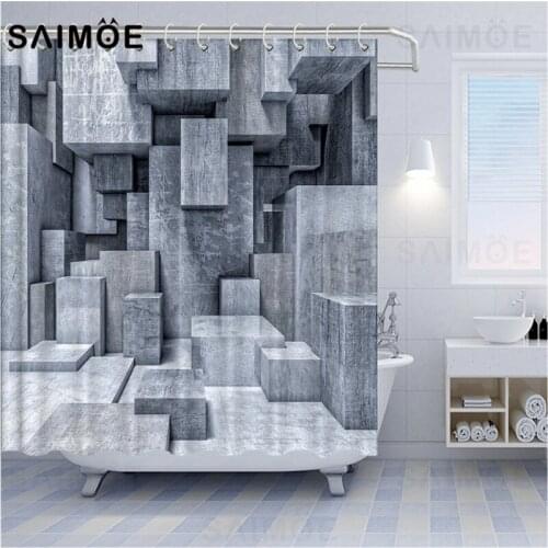 3D Grey Geometric Stone Shower Curtain Modern European Fabric Waterproof Bathroom Curtains Home Hotel Decor Curtain Bath Screens