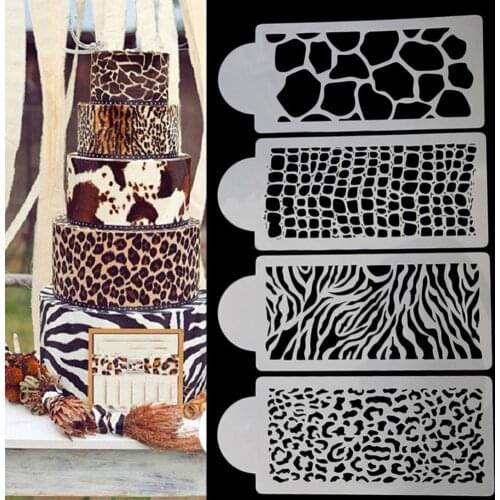 4pcs/Set Zebra Leopard Print Wild Style Cake Stencil Airbrush Painting Mold Animal Cookies Fondant Cake Mousse Decorating Molds