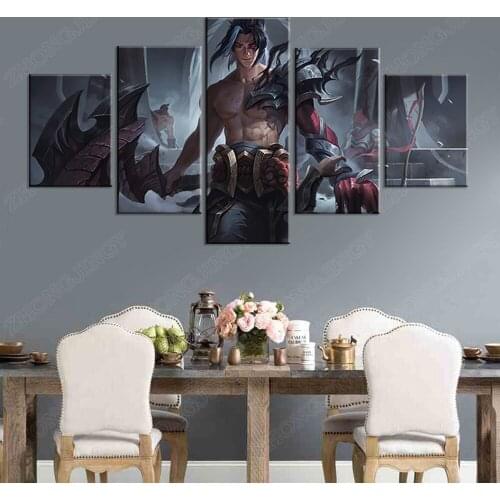 5 Panel Kayn League of Legends Game Poster Art Canvas Paintings HD Wall Pictures for Living Room Decor- framed