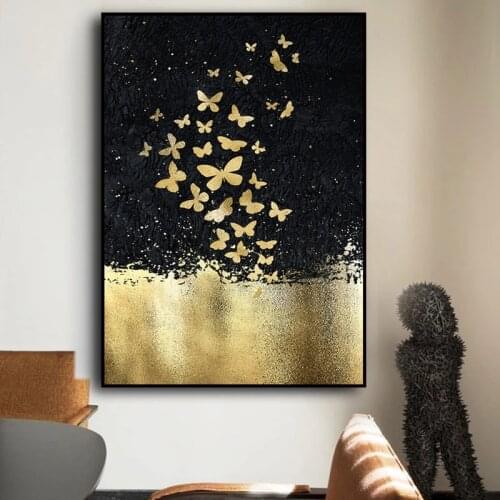 Abstract Gold Butterfly Painting on Canvas Wall Art Posters and Prints Wall Pictures for Living Room Home Wall Cuadros Decor