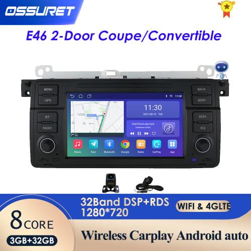 Carplay Android 10 AutoRadio Stereo for BMW E46 M3 318/320/325/330/335 Car GPS Navigation Multimedia 1DIN BT WIFI 4G AHD CAMERA