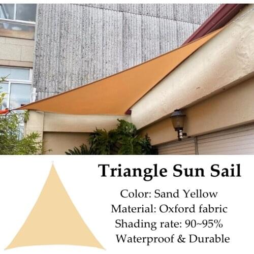 Pale Yellow Triangle Sun Sail Oxford Shading Rate 95% Waterproof Polyester Fabrics Outdoor Anti-UV Cooling Garden Gazebo Awning