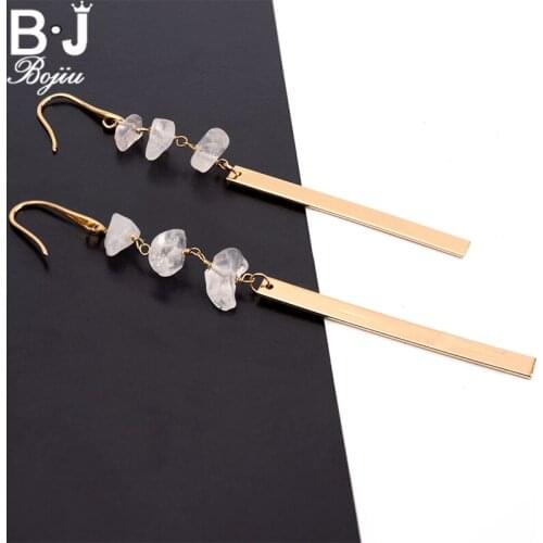 Bojiu Romantic Long Earrings Natural Stone Classic Lady Rectangle Drop Earrings Copper Metal Festival Gift Women Jewelry EA037