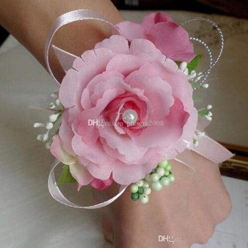Bridal Wrist Flower Corsage Bridesmaid Sisters Hand Flowers Wedding Prom Artificial Silk Flowers Bracelet JM0178 Free Shipping