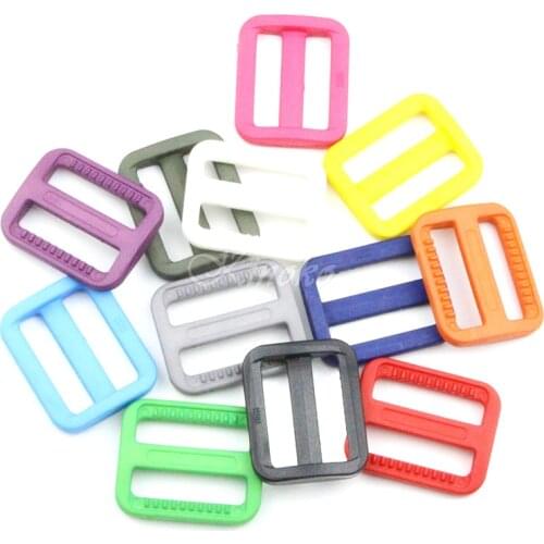 10PCS 1" (25mm) Color Plastic Tri-Glides Slider Adjustable Buckles Clasps For Backpacks Straps Bag Cat Dog Collar DIY Accessoy