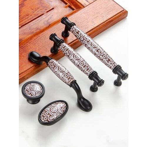 Wardrobe Door Chinese Handle Antique Retro Black Drawer Single Hole Handle Cabinet Handle
