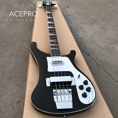 Black Color Electric Bass guitar Chrome Hardware 22 Frets, 4 string Electric Bass, White Pickguard