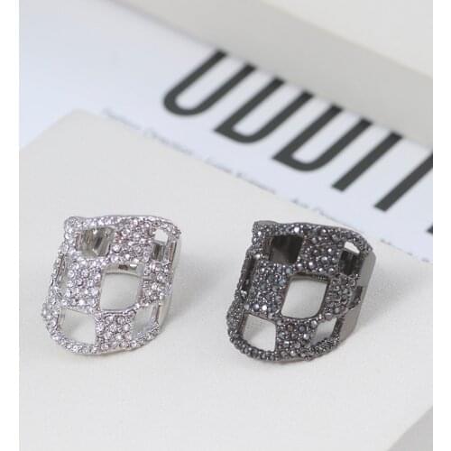 European and American style personality geometry hollow square chessboard shape wide ring ring couples silver black