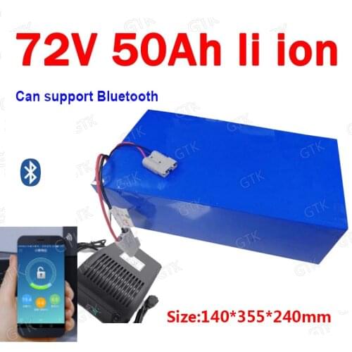 GTK 72v 50Ah lithium ion with Bluetooth APP BMS for 5000W 10KW bicycle scooter bike Motorcycle Forklift Crane truck +10A charger
