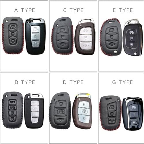 Leather Car Key Cover Case For Hyundai IX25 IX35 Kona Santa FE I20 I30 I40 I20 I10 Creta Tucson 2019 2020 Solaris Sonata Keyring