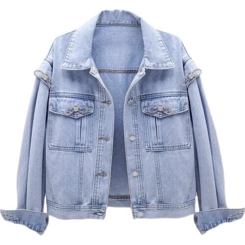 2021 Spring Autumn New Korea Denim Jacket Basic Coat Womens Short Loose Vintage Long Sleeve Outwear Casual Female Jeans Jackets