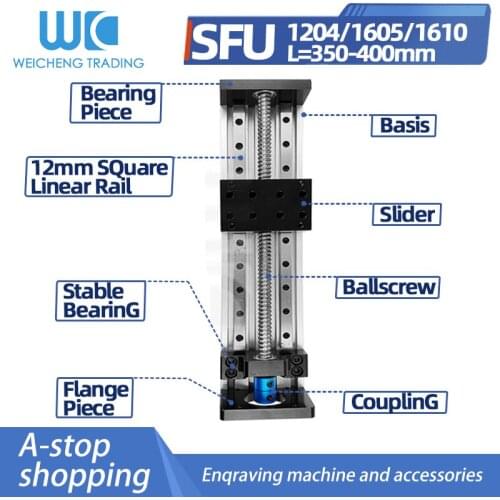 Gx80 Inch Square Rail SFU1605/1204/1610 350mm 400mm Ball Screw Sliding Table Sliding Cross Linear Slide Platform Guide XYZ Shaft