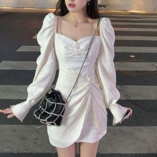 Summer Designer Kawaii Dress Women Elegant Strap Solid Sweet Mini Dress Female French High Street Party Night Mini Dress 2021