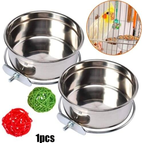 Stainless Steel Feeding Bowls with Holder Bird Parrot Rabbit Small Animal Food Bird Feeding Drinking Water Parrot Pets Cage Cup