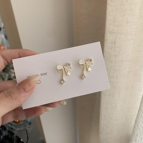 Fashion S925 Retro Sweet Romantic Korean Style Bow Earrings Temperament Simple Earrings Trendy Art Earrings Trend