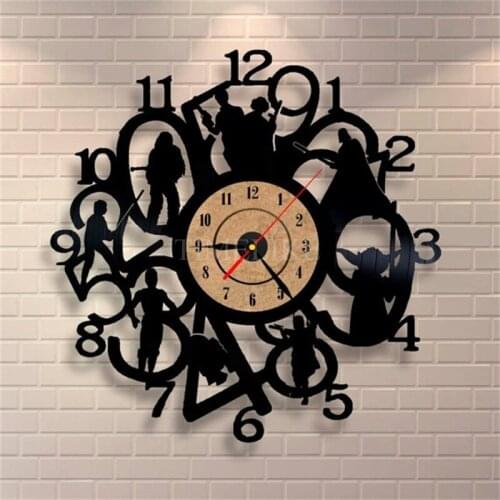 Black Vinyl Record Clock Cartoon Theme CD Wall Clock Living Room Decorative Quartz Wall Clocks Horloge Murale