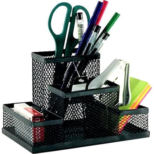 4-In-1 Desk Organizer Pencil Pen Holder Metal Hollow Mesh Wire Organizador De Escritorio Lapices Office Desk Accessories No Rust