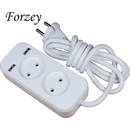 2019 new 2 slot European 2A 5V USB extension socket with 1.5m CCA cable FE-01-1.5