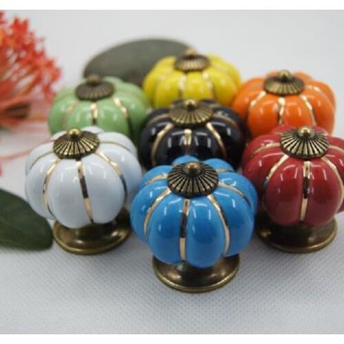 2021 New Colorful Kitchen Ceramic Door Cabinets Cupboard Pulls Handles 1Pc Vintage Pastoralism Pumpkin Ceramic Knob Hot Sale
