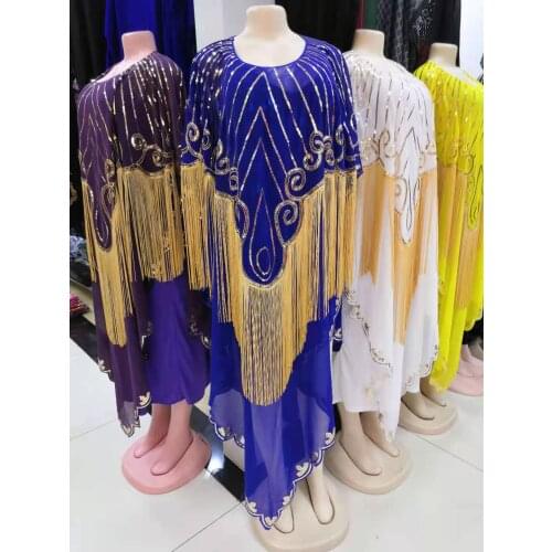 New African Womens Dashiki Fashion Abaya Stylish KWA Chiffon Batwing Sleeve Sequin Tassels Loose Versatile Dress Free Size