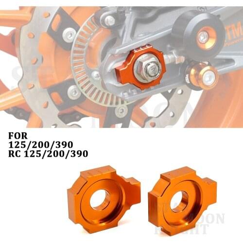 Motorcycle Orange CNC Rear Brake Axle Spindle Block Chain Adjuster Tensioner For 125 200 390 11-Up RC 125/200/390 14-Up