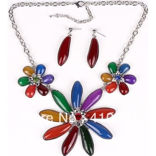 PN12540 Fashion Jewelry Set Necklace Earring Set Silver Plated Multicolor Resin Party Gift High Quality Free Shipping