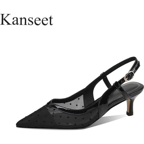 Kanseet 2021 Summer New Shoes Sexy Net Yarn Fashion Design Womens Sandals Mid Heel Ladies Party Dress Shoes Female Plus Size 40