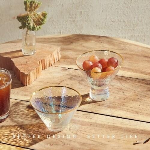 Grid life colorful tracing gold hammer pattern bowl glass ice cream dessert cup Japanese style goblet ins style