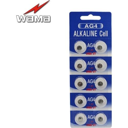 10pcs/pack WAMA AG4 Button Cell Coin Battery SR626 LR66 177 626 SR66 377 LR626 1.5V Alkaline Batteries Disposable Drop ship