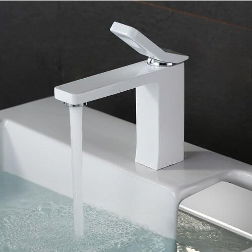 Solid brass new model square white basin mixer bathroom faucet water tap Hot and cold water faucet tap