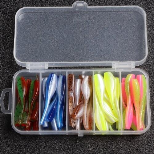 TEUKIM 50pcs Eazy Shiner Soft Bait Set 5cm Silicone Artificial Double Color Wobblers Carp Fishing Swimbait Jigging Lure Trout